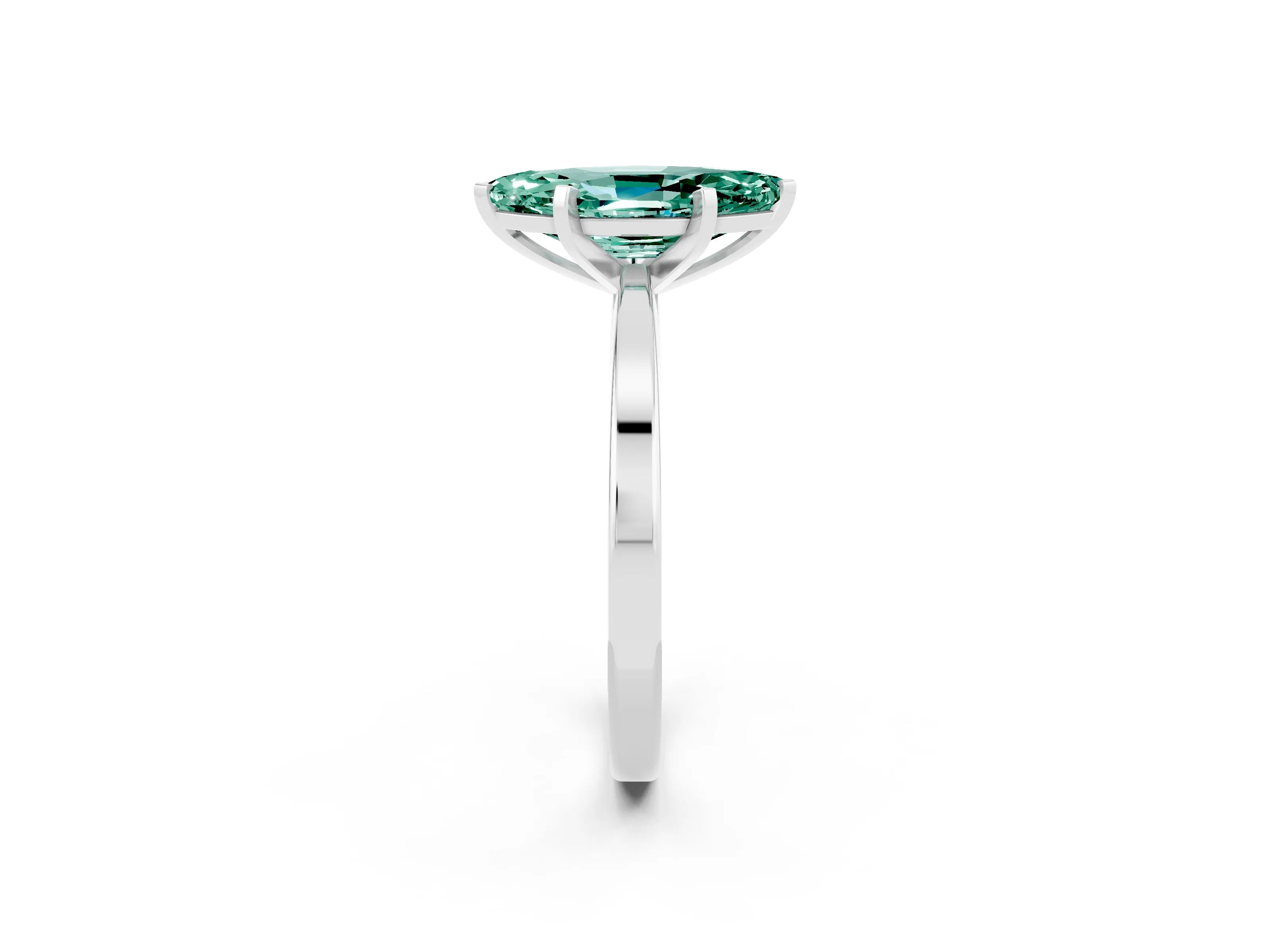 White gold Marquise Cut Green Sapphire Solitaire Engagement Ring with Classic Band and Four-Prong Setting_26