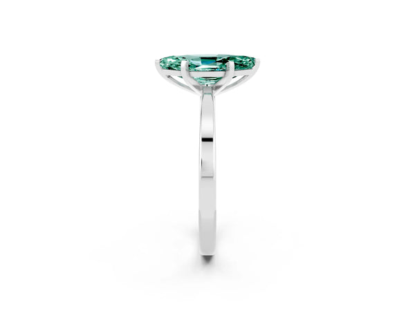Platinum Marquise Cut Green Sapphire Solitaire Engagement Ring with Classic Band and Four-Prong Setting