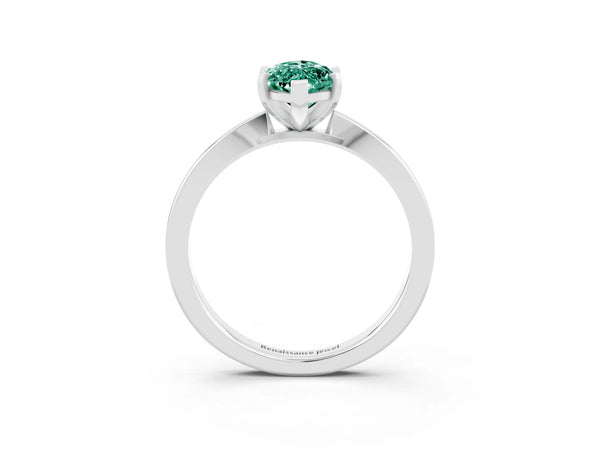 Silver Marquise Cut Green Sapphire Solitaire Engagement Ring with Classic Band and Four-Prong Setting