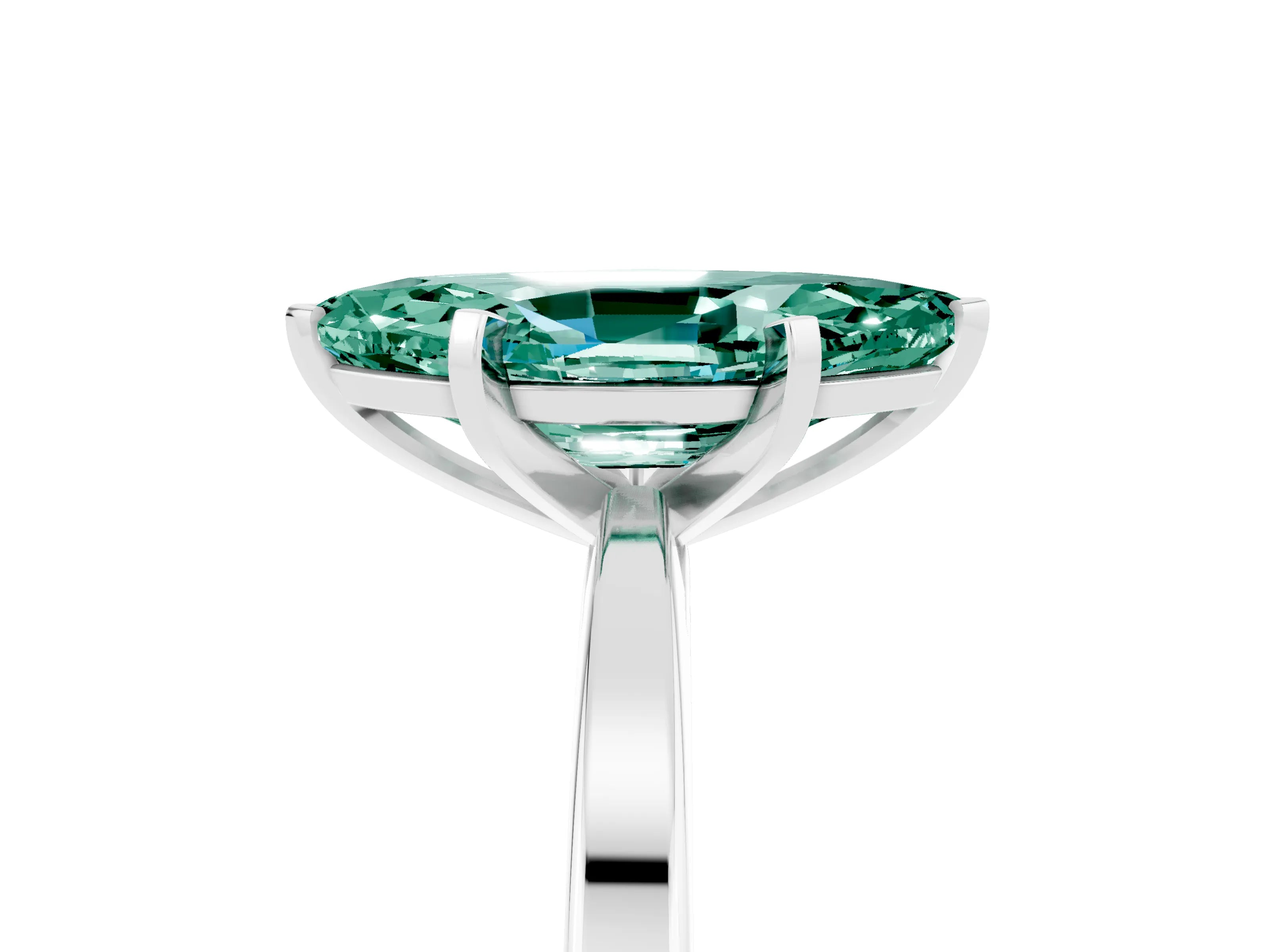 White gold Marquise Cut Green Sapphire Solitaire Engagement Ring with Classic Band and Four-Prong Setting_29