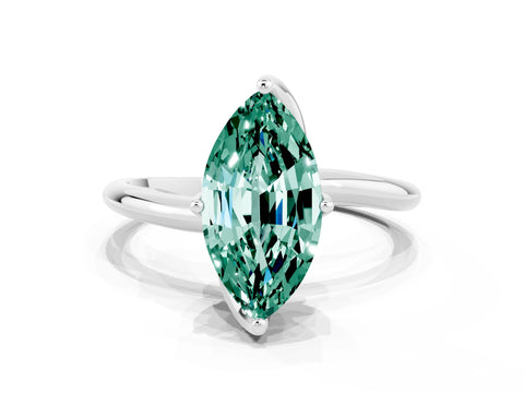 White gold Marquise Cut Green Sapphire Solitaire Engagement Ring with Four-Prong Setting and Classic Band_30