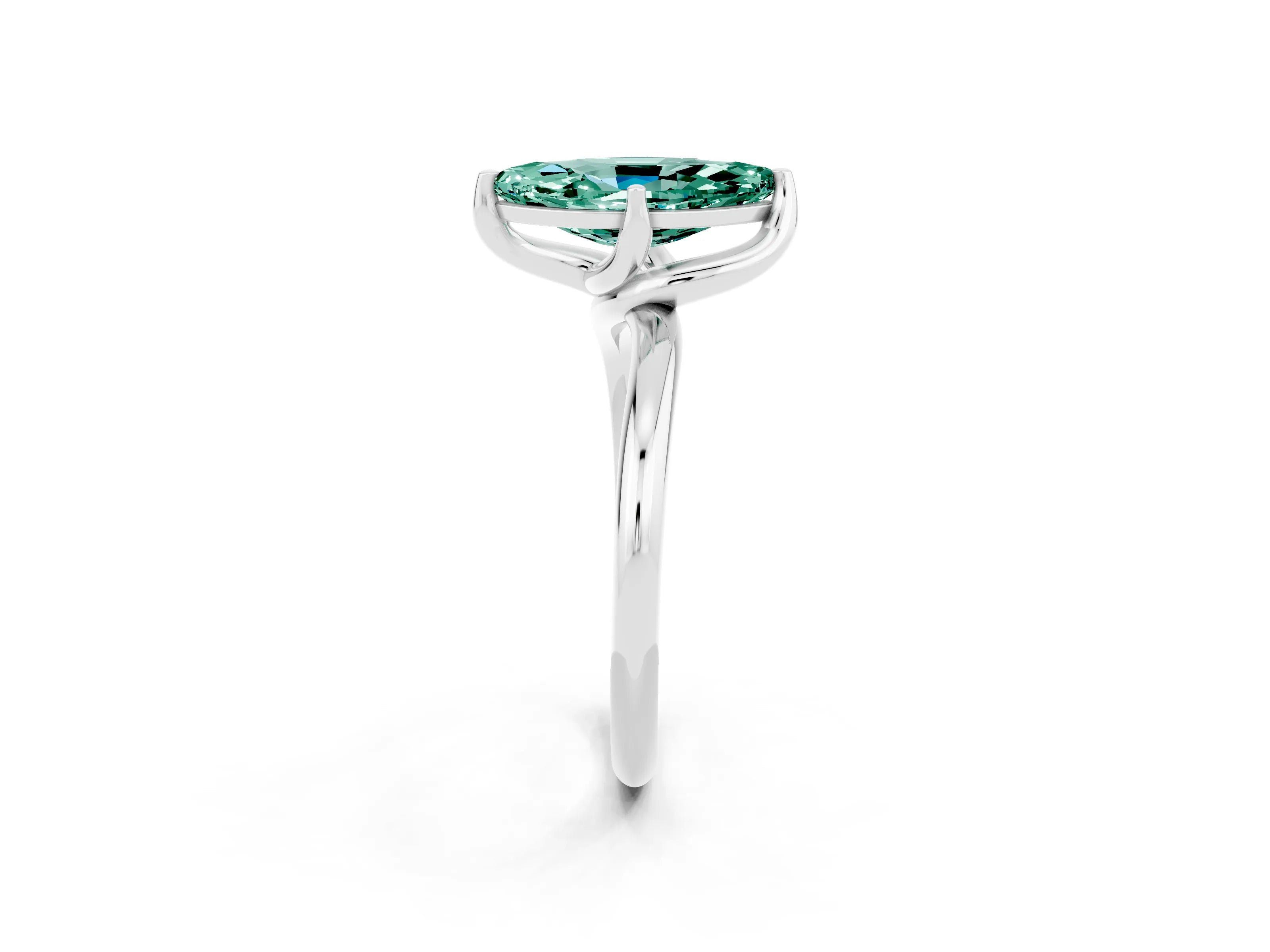 White gold Marquise Cut Green Sapphire Solitaire Engagement Ring with Four-Prong Setting and Classic Band_32