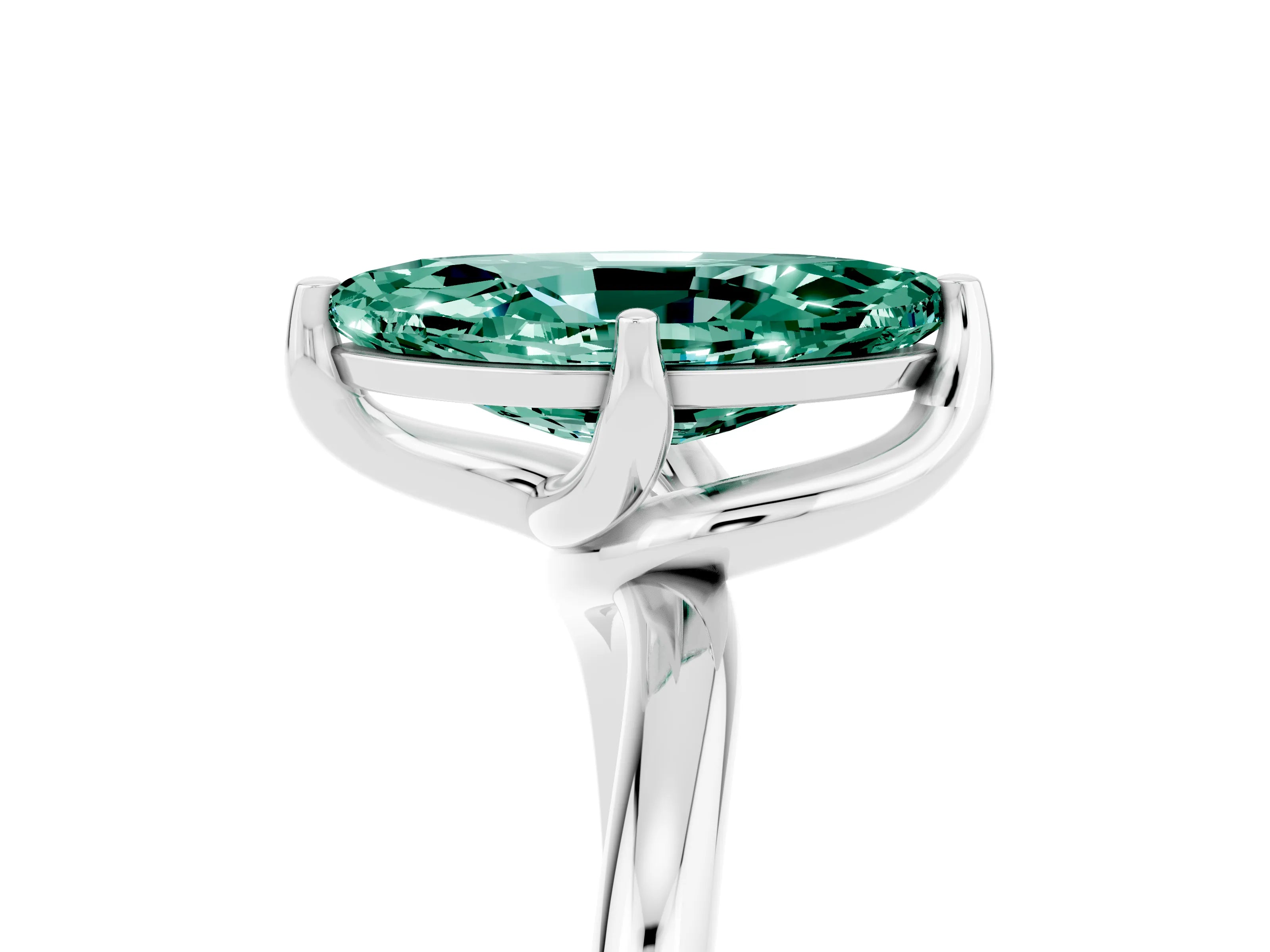 White gold Marquise Cut Green Sapphire Solitaire Engagement Ring with Four-Prong Setting and Classic Band_35