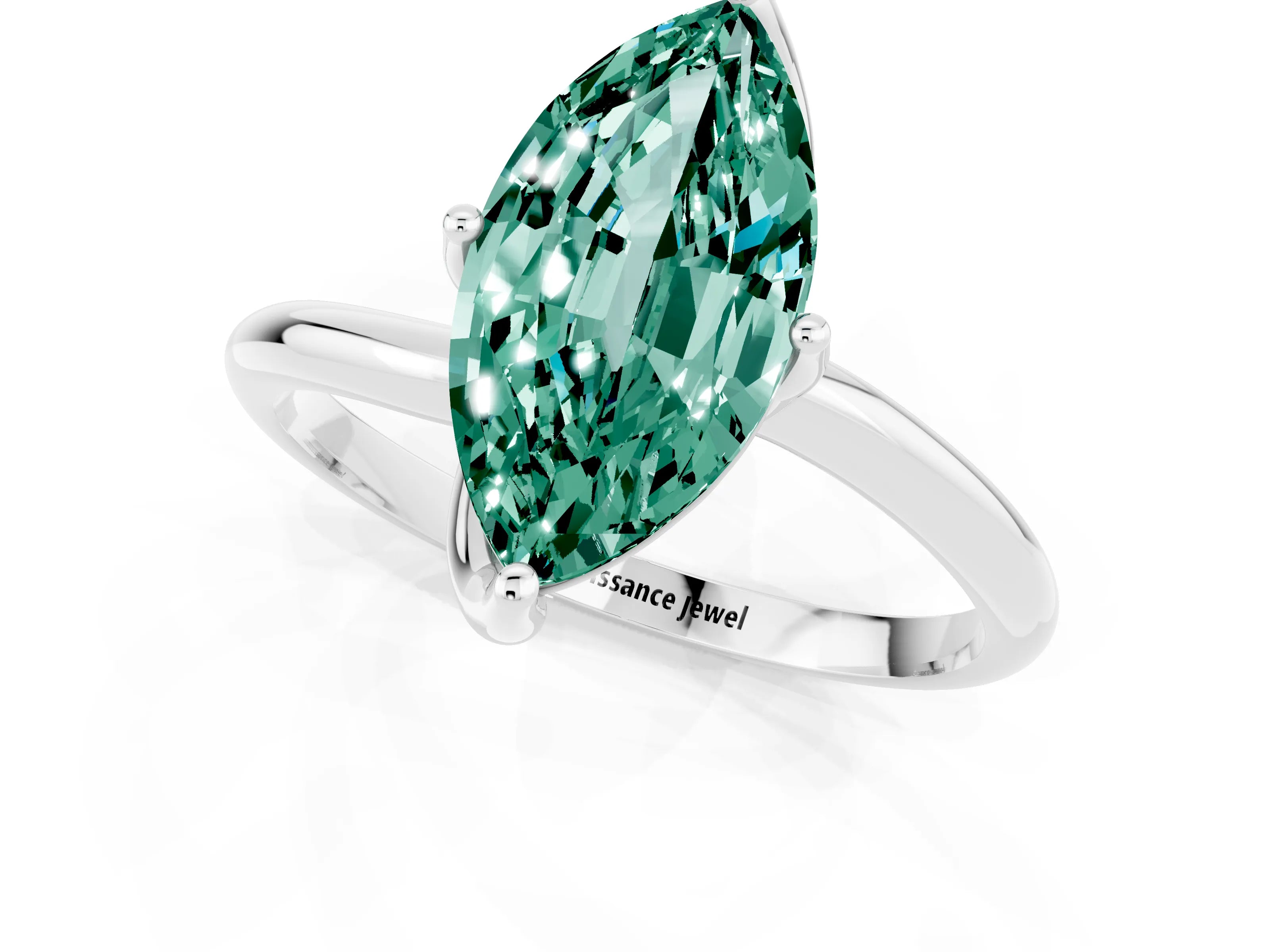 White gold Marquise Cut Green Sapphire Solitaire Engagement Ring with Four-Prong Setting and Classic Band_37