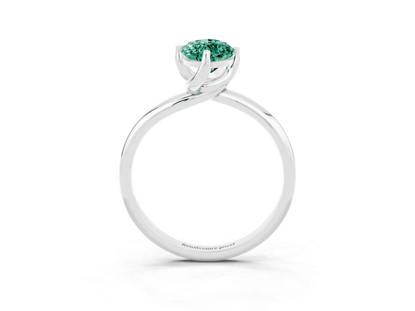 Platinum Marquise Cut Green Sapphire Solitaire Engagement Ring with Four-Prong Setting and Classic Band