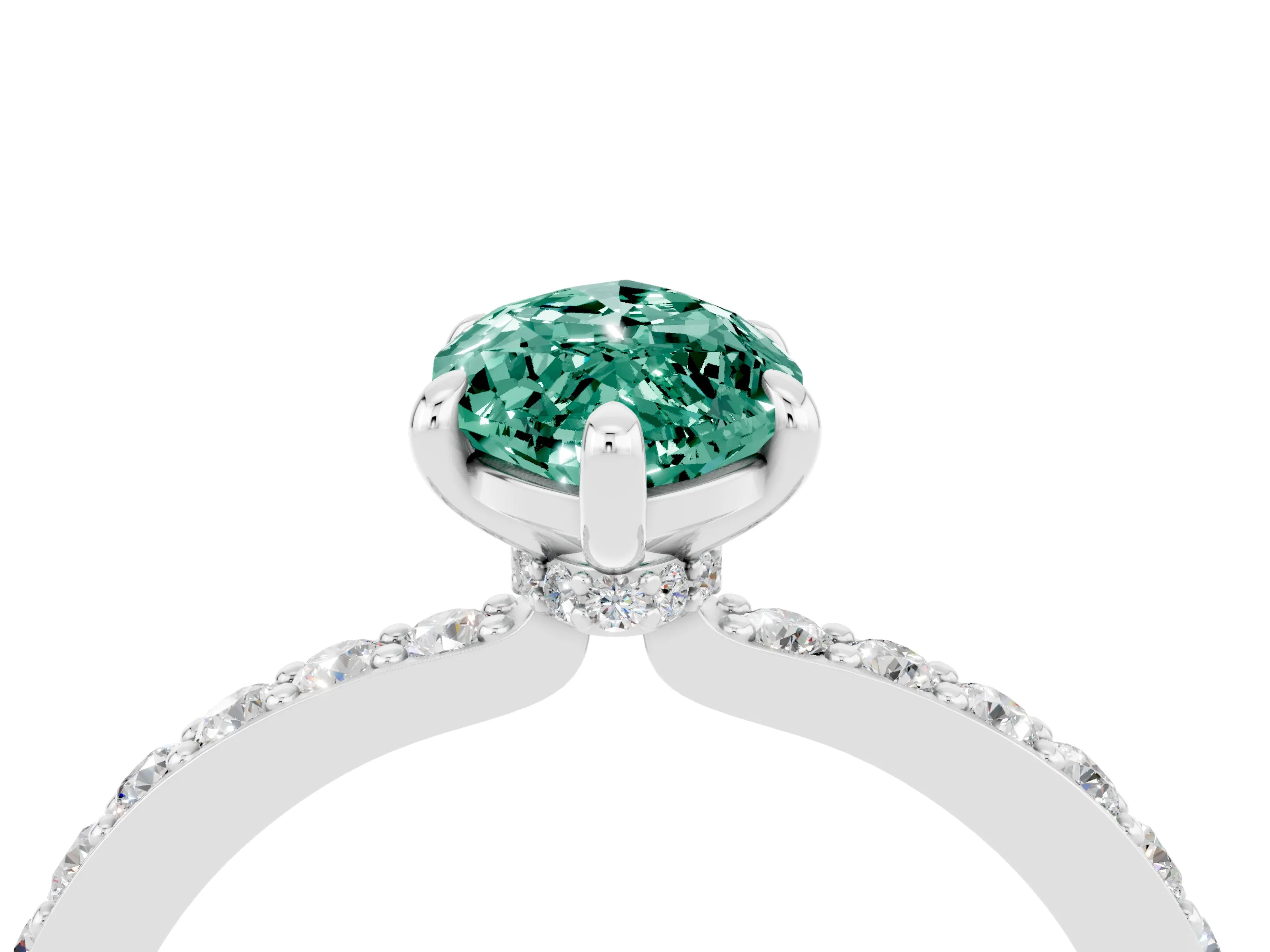 White gold Marquise Cut Green Sapphire Solitaire Engagement Ring with Pavé Band and Four-Prong Setting_4