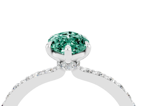 White gold Marquise Cut Green Sapphire Solitaire Engagement Ring with Pavé Band and Four-Prong Setting_4