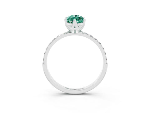 White gold Marquise Cut Green Sapphire Solitaire Engagement Ring with Pavé Band and Prong Setting_3