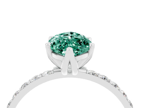 White gold Marquise Cut Green Sapphire Solitaire Engagement Ring with Pavé Band and Prong Setting_4