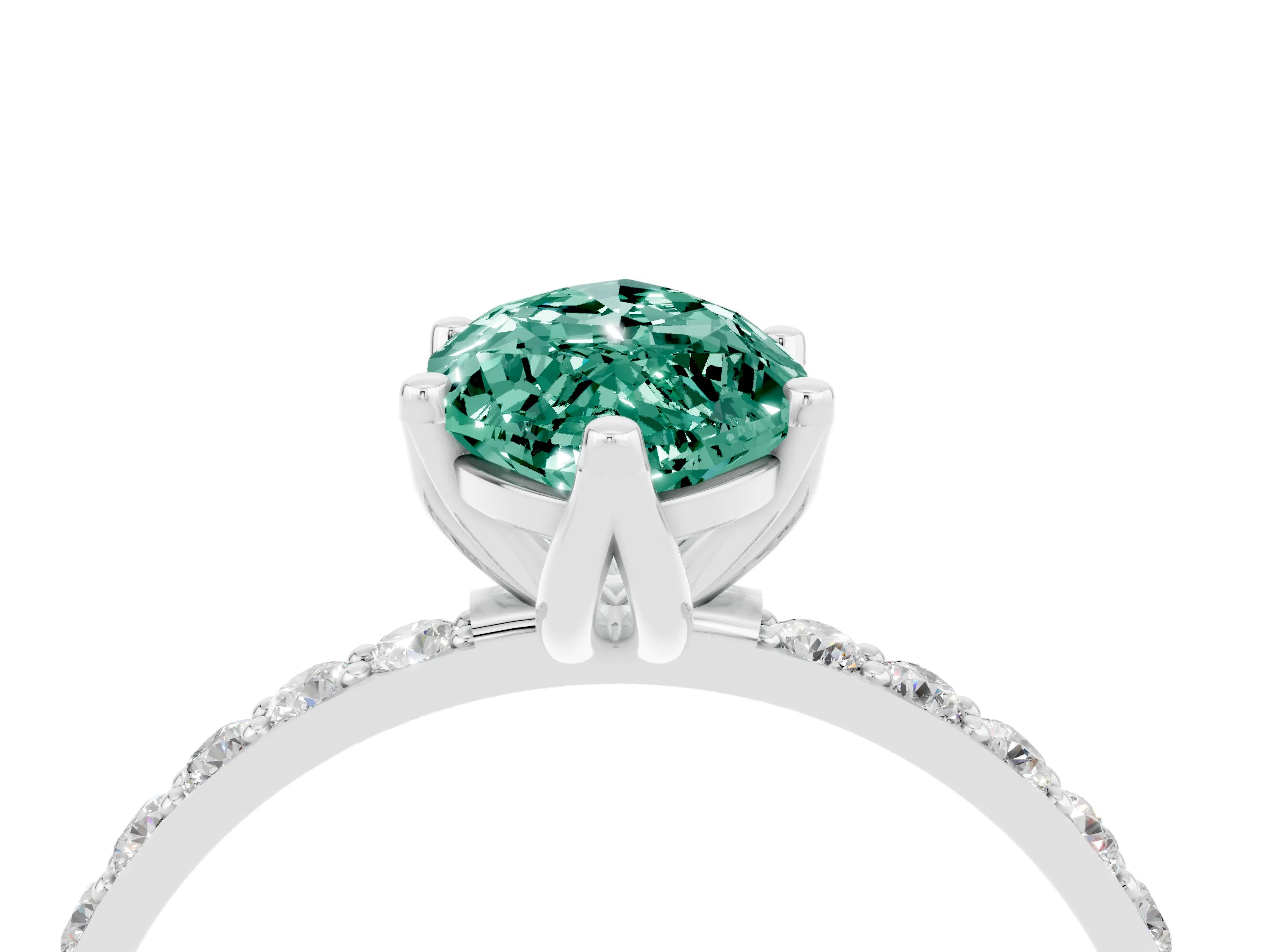 White gold Marquise Cut Green Sapphire Solitaire Engagement Ring with Pavé Band and Prong Setting_4