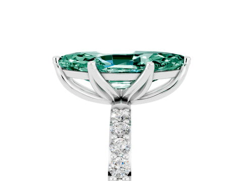 White gold Marquise Cut Green Sapphire Solitaire Engagement Ring with Pavé Band and Prong Setting_5
