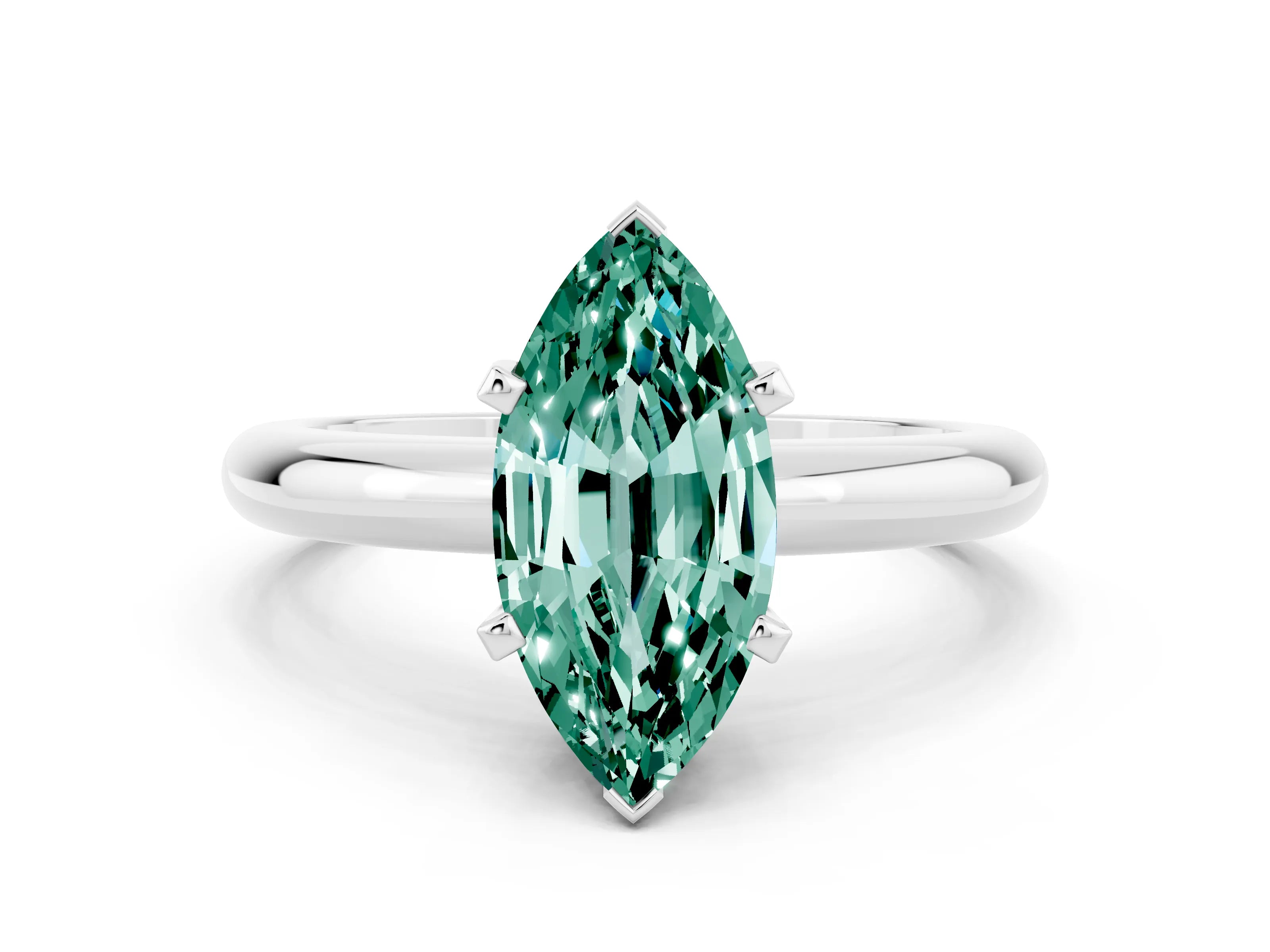 White gold Marquise Cut Green Sapphire Solitaire Engagement Ring with Round Band and Four-Prong Setting