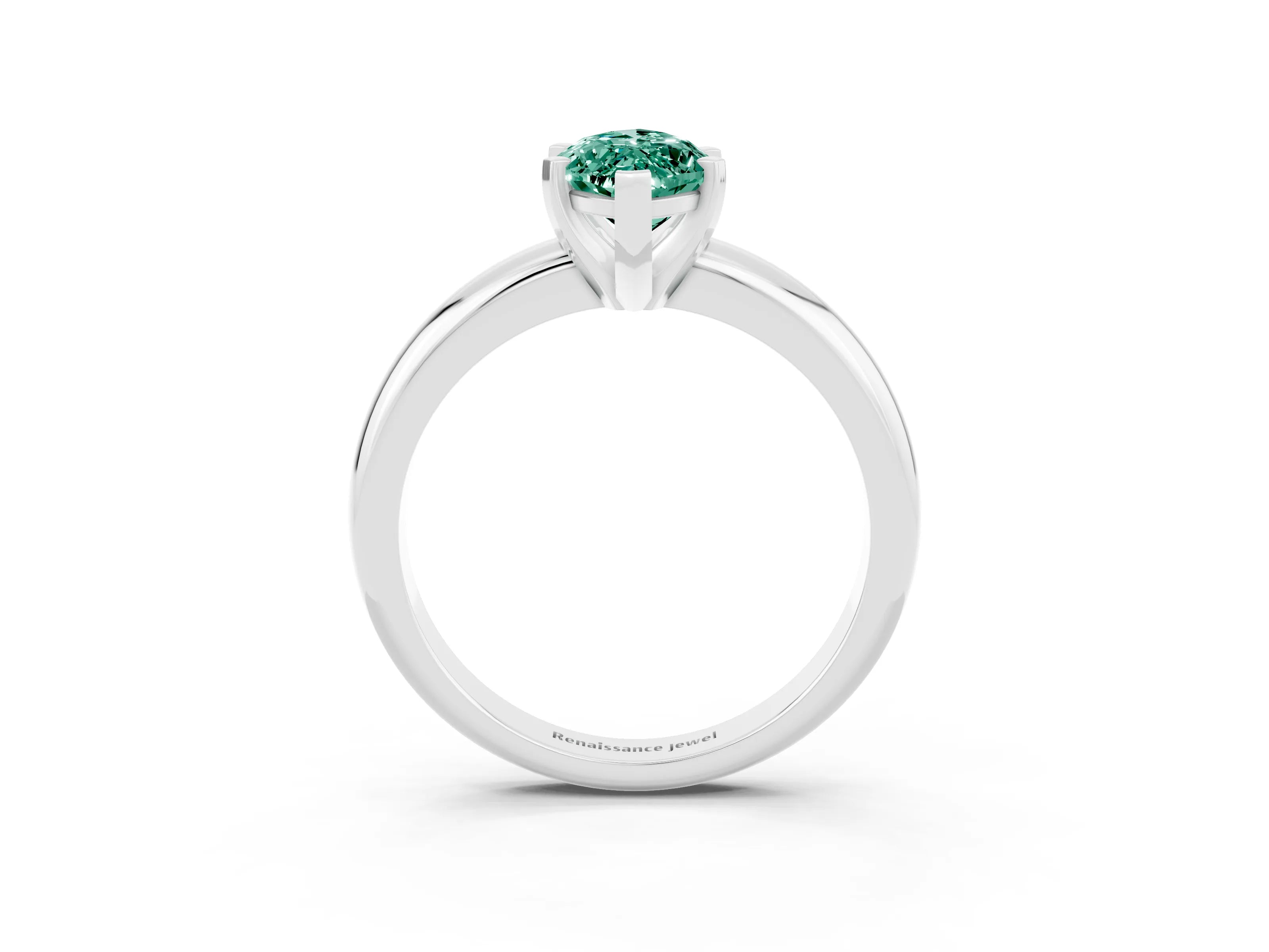 White gold Marquise Cut Green Sapphire Solitaire Engagement Ring with Round Band and Four-Prong Setting_3