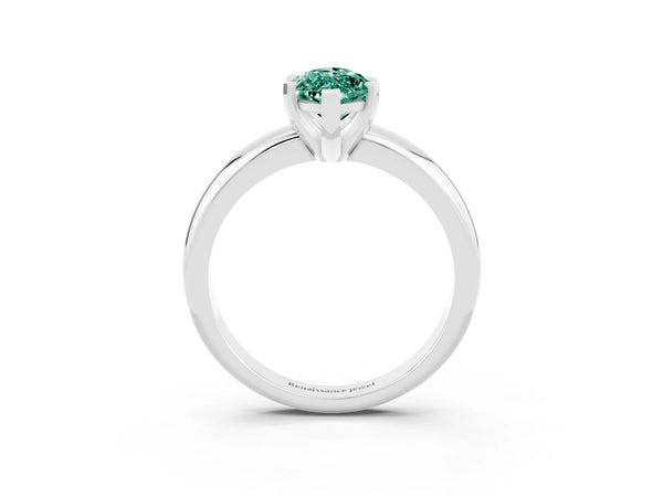 Platinum Marquise Cut Green Sapphire Solitaire Engagement Ring with Round Band and Four-Prong Setting