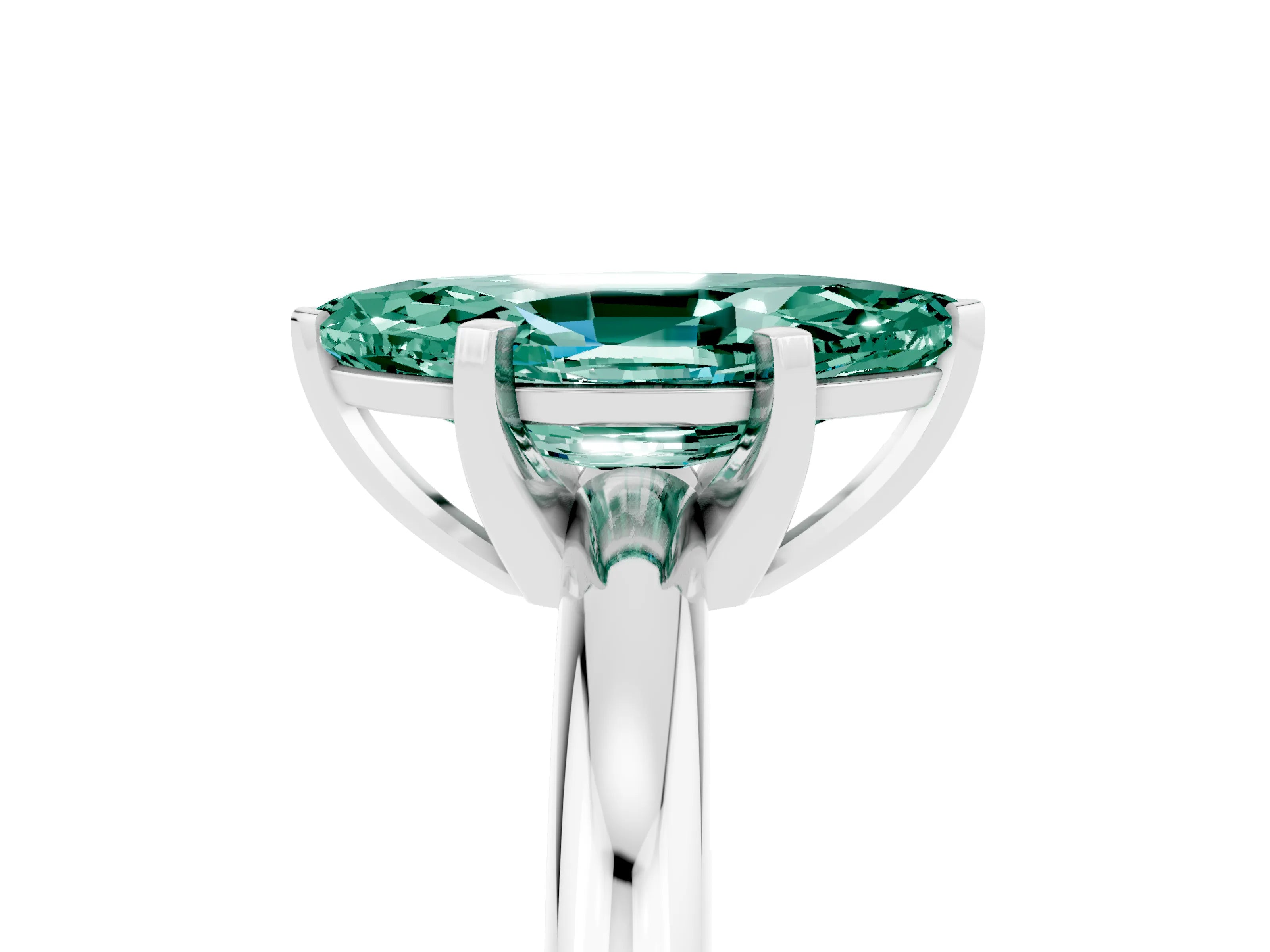 White gold Marquise Cut Green Sapphire Solitaire Engagement Ring with Round Band and Four-Prong Setting_5
