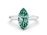 White gold Marquise Cut Green Sapphire Solitaire Engagement Ring with Round Band and Four-Prong Setting