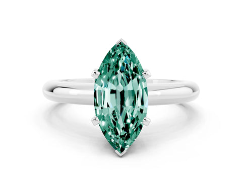 White gold Marquise Cut Green Sapphire Solitaire Engagement Ring with Round Band and Four-Prong Setting