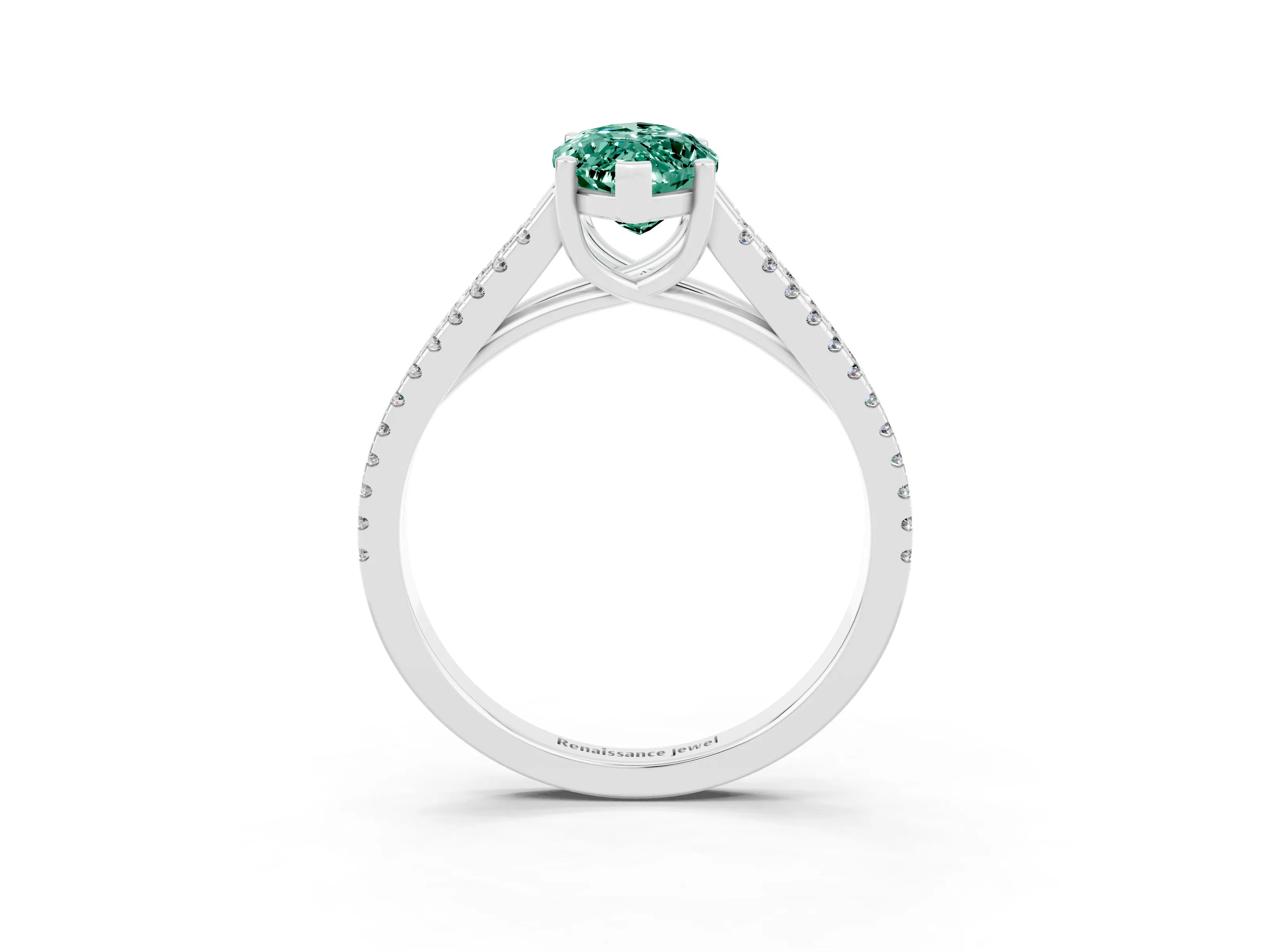 White gold Marquise Cut Green Sapphire Solitaire Engagement Ring with Split Shank Pavé Band_3