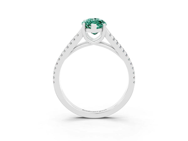 White gold Marquise Cut Green Sapphire Solitaire Engagement Ring with Split Shank Pavé Band