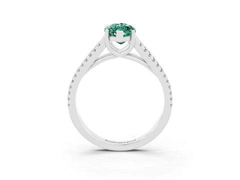White gold Marquise Cut Green Sapphire Solitaire Engagement Ring with Split Shank Pavé Band_3