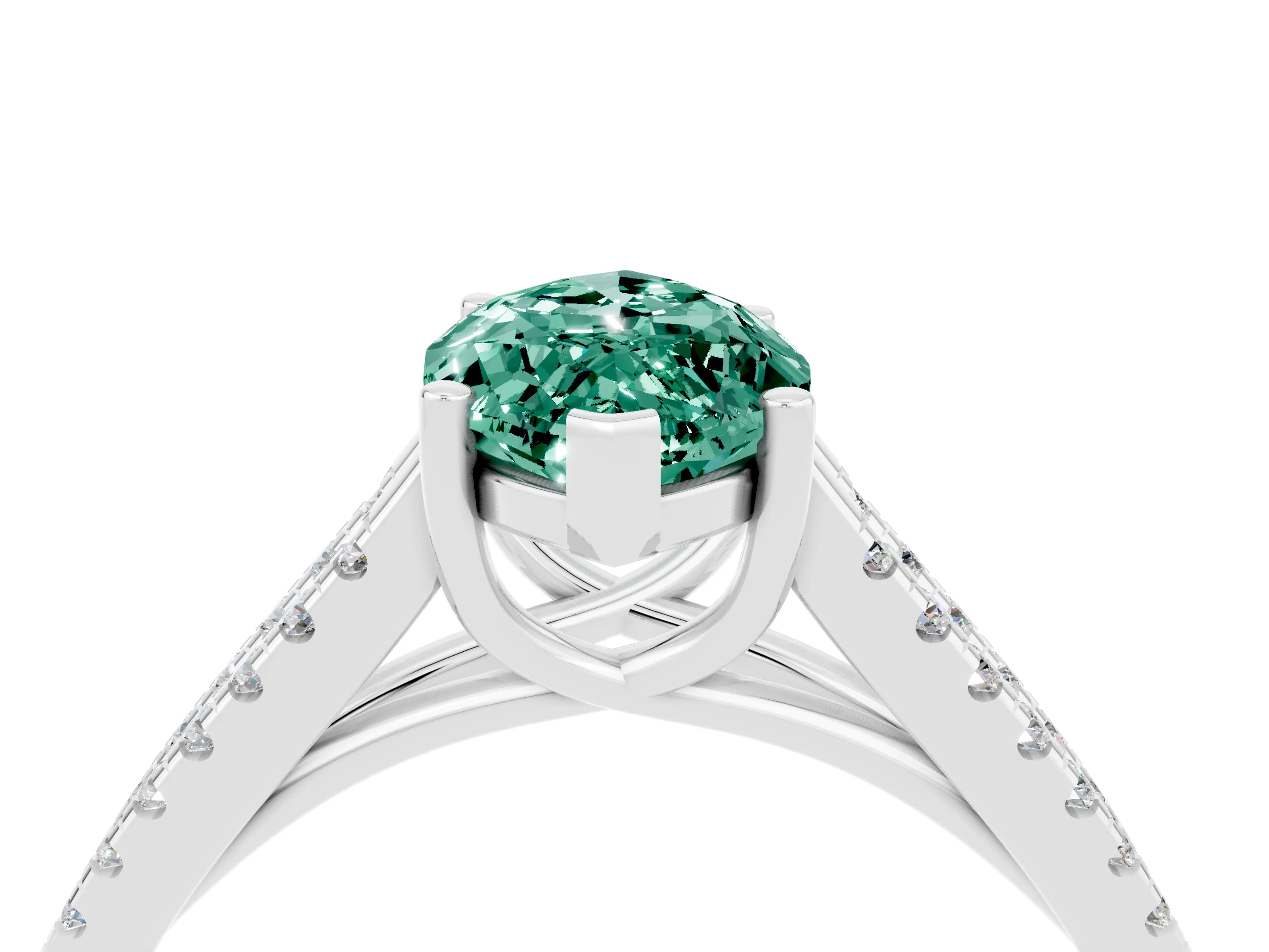 White gold Marquise Cut Green Sapphire Solitaire Engagement Ring with Split Shank Pavé Band_4