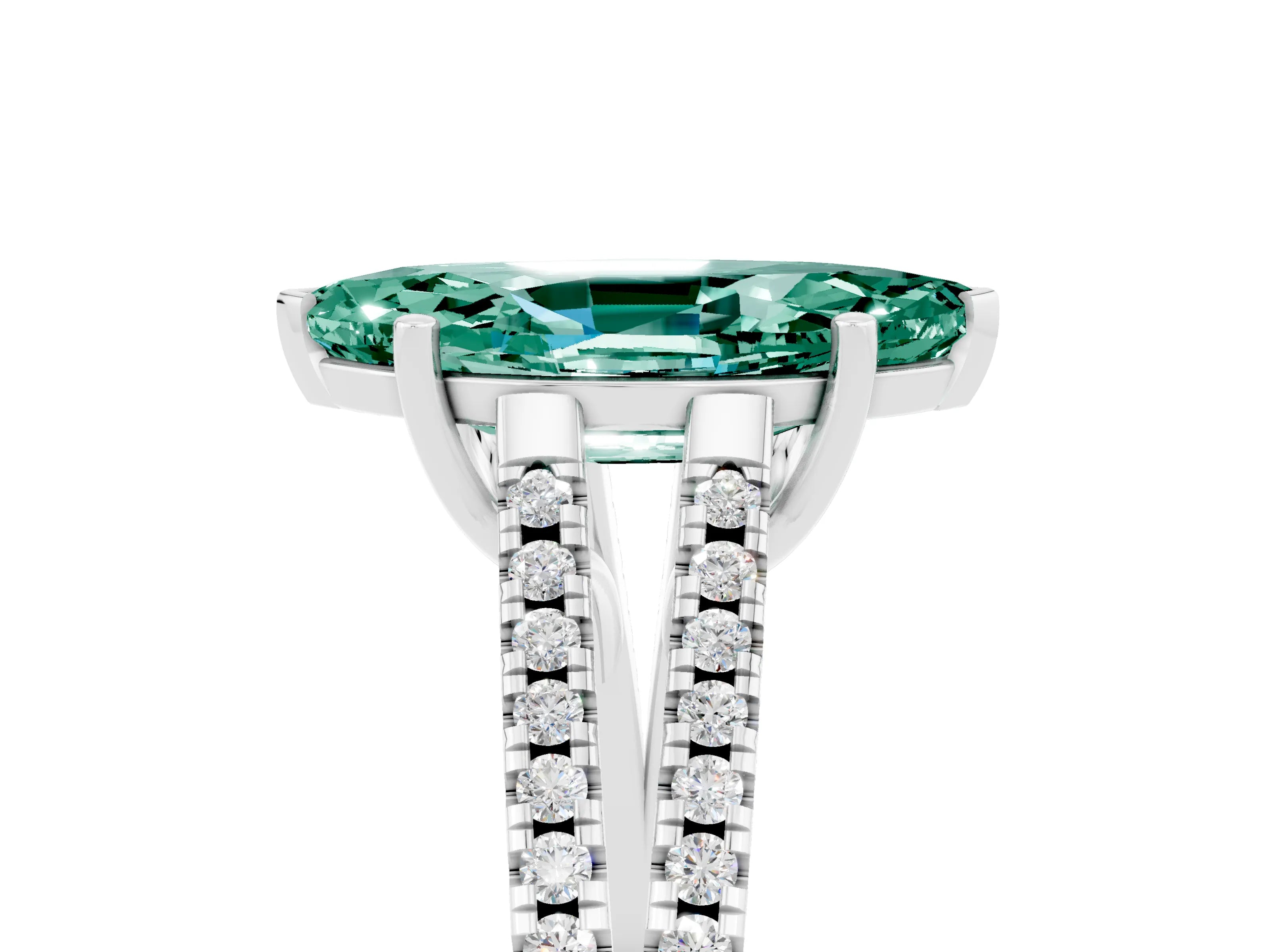 White gold Marquise Cut Green Sapphire Solitaire Engagement Ring with Split Shank Pavé Band_5