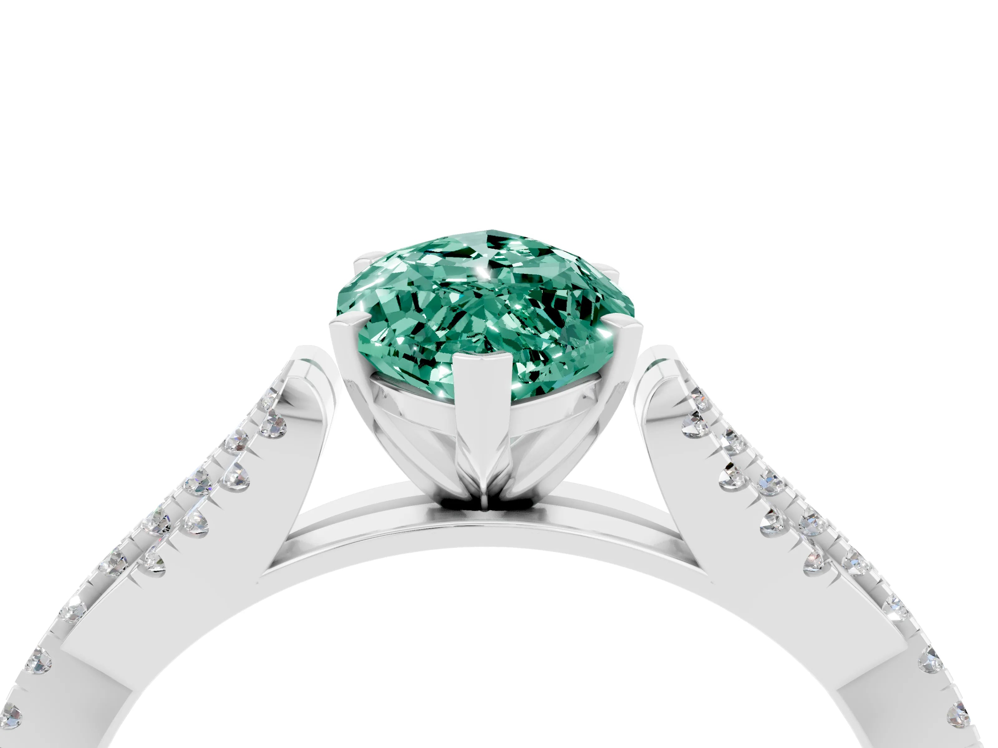 White gold Marquise Cut Green Sapphire Solitaire Engagement Ring with Twisted Pavé Band and Four-Prong Setting_4