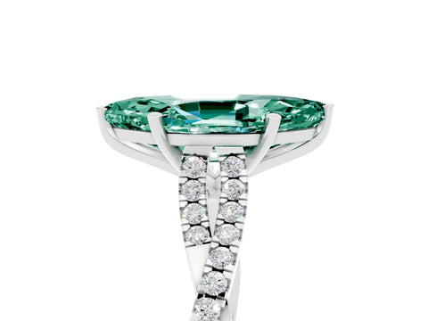 White gold Marquise Cut Green Sapphire Solitaire Engagement Ring with Twisted Pavé Band and Four-Prong Setting_5