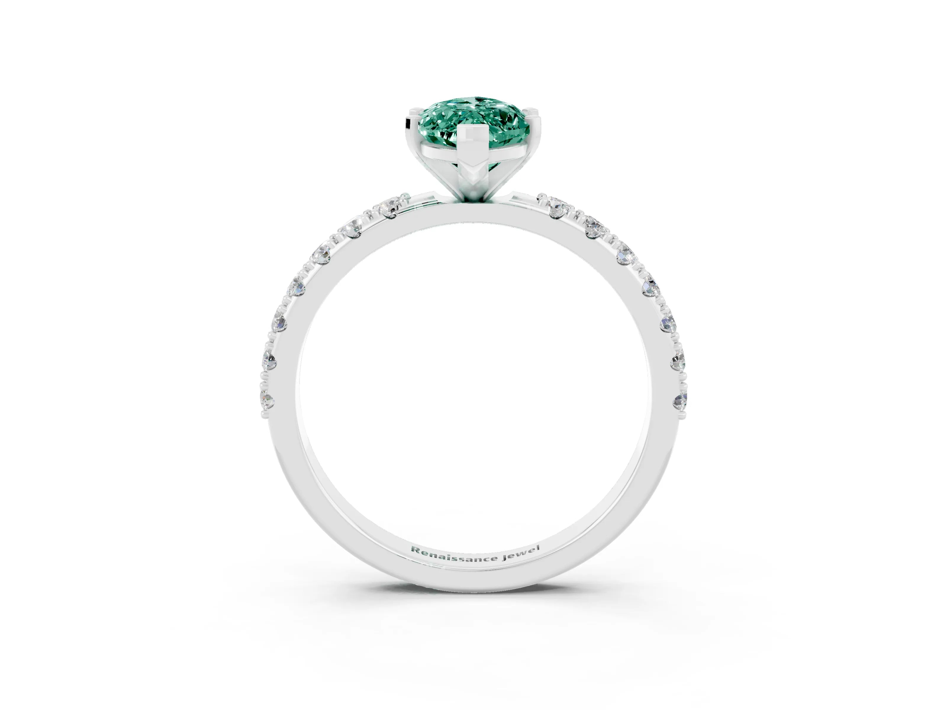 White gold Marquise Cut Green Sapphire Solitaire Pavé Band with Four-Prong Setting_3