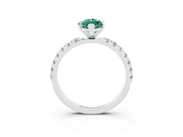 Silver Marquise Cut Green Sapphire Solitaire Pavé Band with Four-Prong Setting