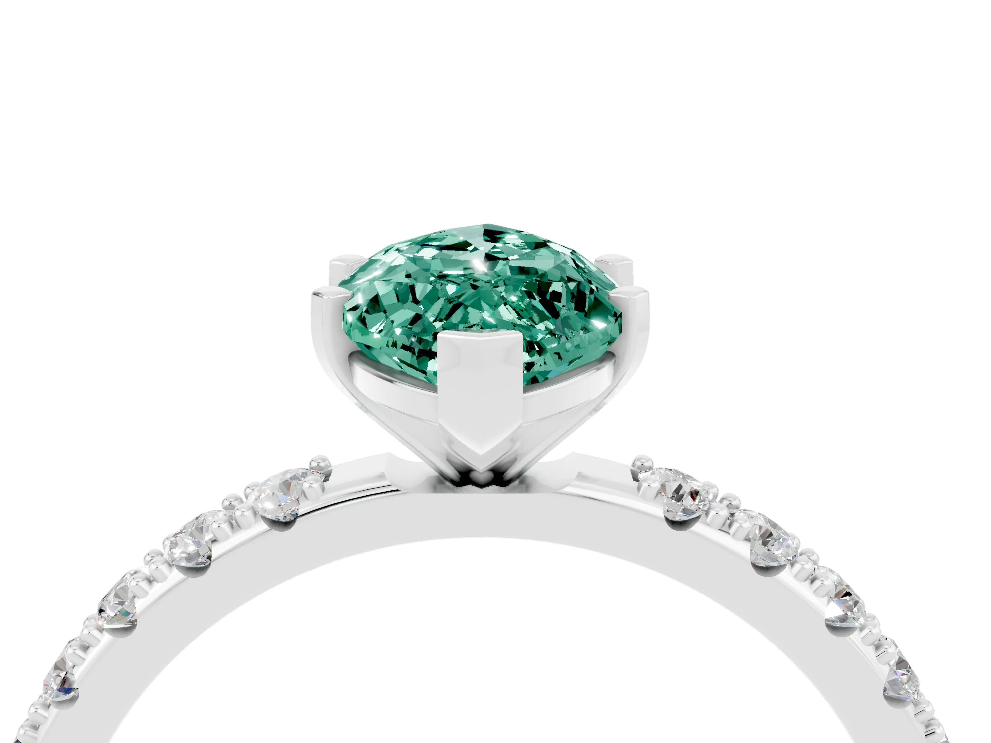 White gold Marquise Cut Green Sapphire Solitaire Pavé Band with Four-Prong Setting_4
