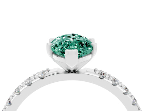 White gold Marquise Cut Green Sapphire Solitaire Pavé Band with Four-Prong Setting_4