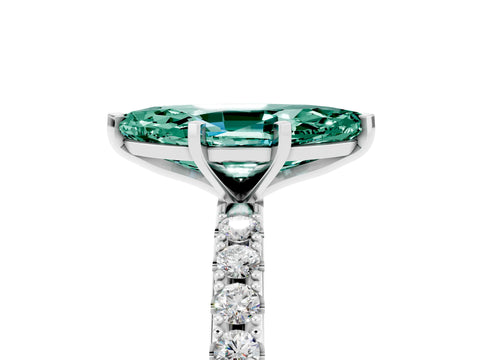 White gold Marquise Cut Green Sapphire Solitaire Pavé Band with Four-Prong Setting_5
