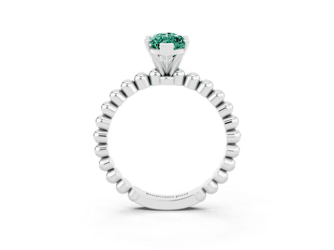 White gold Marquise Cut Green Sapphire Solitaire Ring with Beaded Band and Prong Setting_3