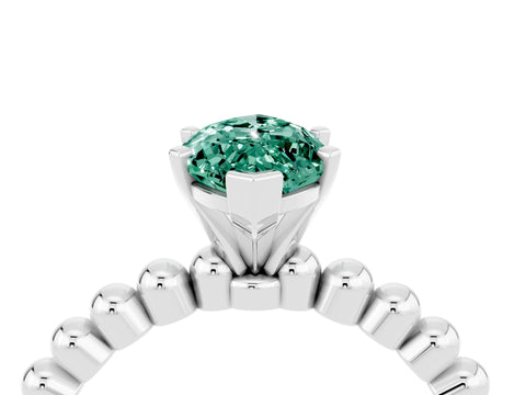 White gold Marquise Cut Green Sapphire Solitaire Ring with Beaded Band and Prong Setting_4