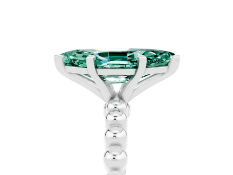 White gold Marquise Cut Green Sapphire Solitaire Ring with Beaded Band and Prong Setting_5