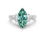 White gold Marquise Cut Green Sapphire Solitaire Ring with Filigree Band and Four-Prong Setting_24