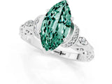 White gold Marquise Cut Green Sapphire Solitaire Ring with Filigree Band and Four-Prong Setting_25