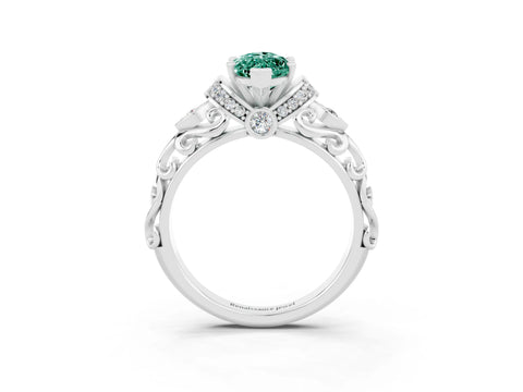 White gold Marquise Cut Green Sapphire Solitaire Ring with Filigree Band and Four-Prong Setting_27