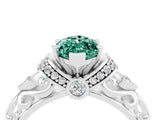 White gold Marquise Cut Green Sapphire Solitaire Ring with Filigree Band and Four-Prong Setting_28