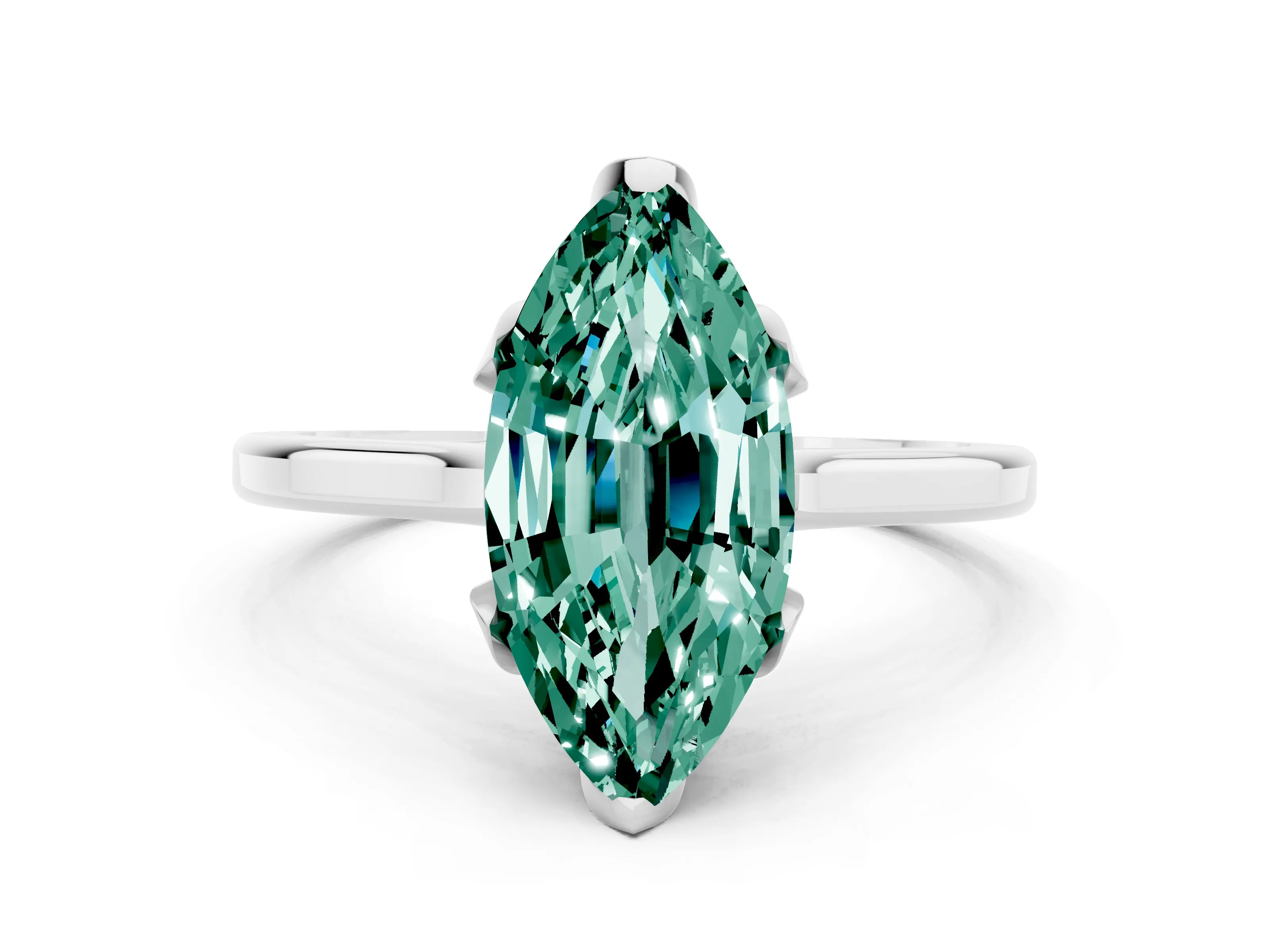 White gold Marquise Cut Green Sapphire Solitaire Ring with Flower Prong Setting and Classic Band_12