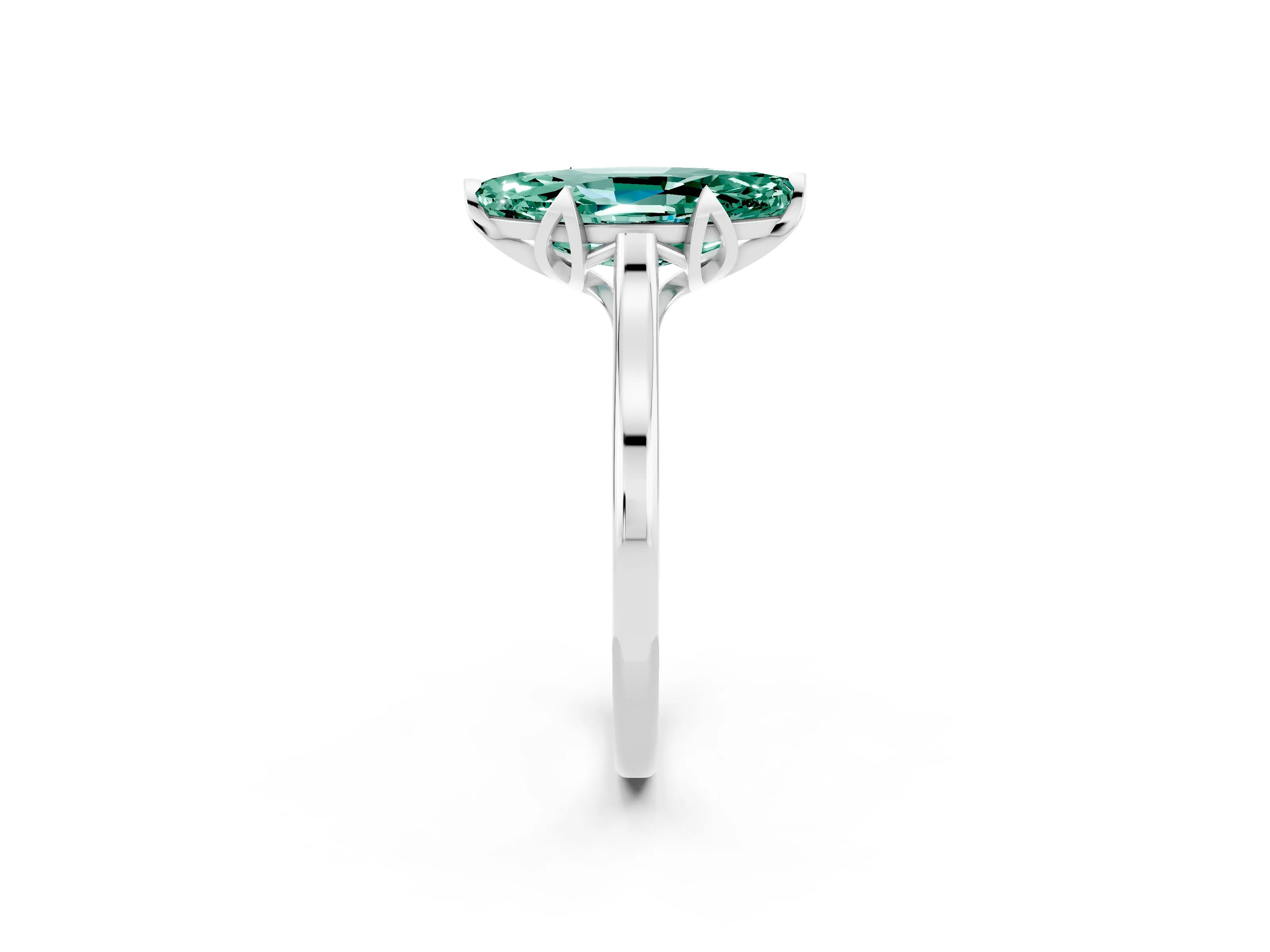 White gold Marquise Cut Green Sapphire Solitaire Ring with Flower Prong Setting and Classic Band_14
