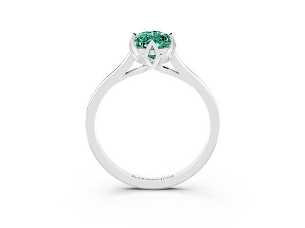 Platinum Marquise Cut Green Sapphire Solitaire Ring with Flower Prong Setting and Classic Band
