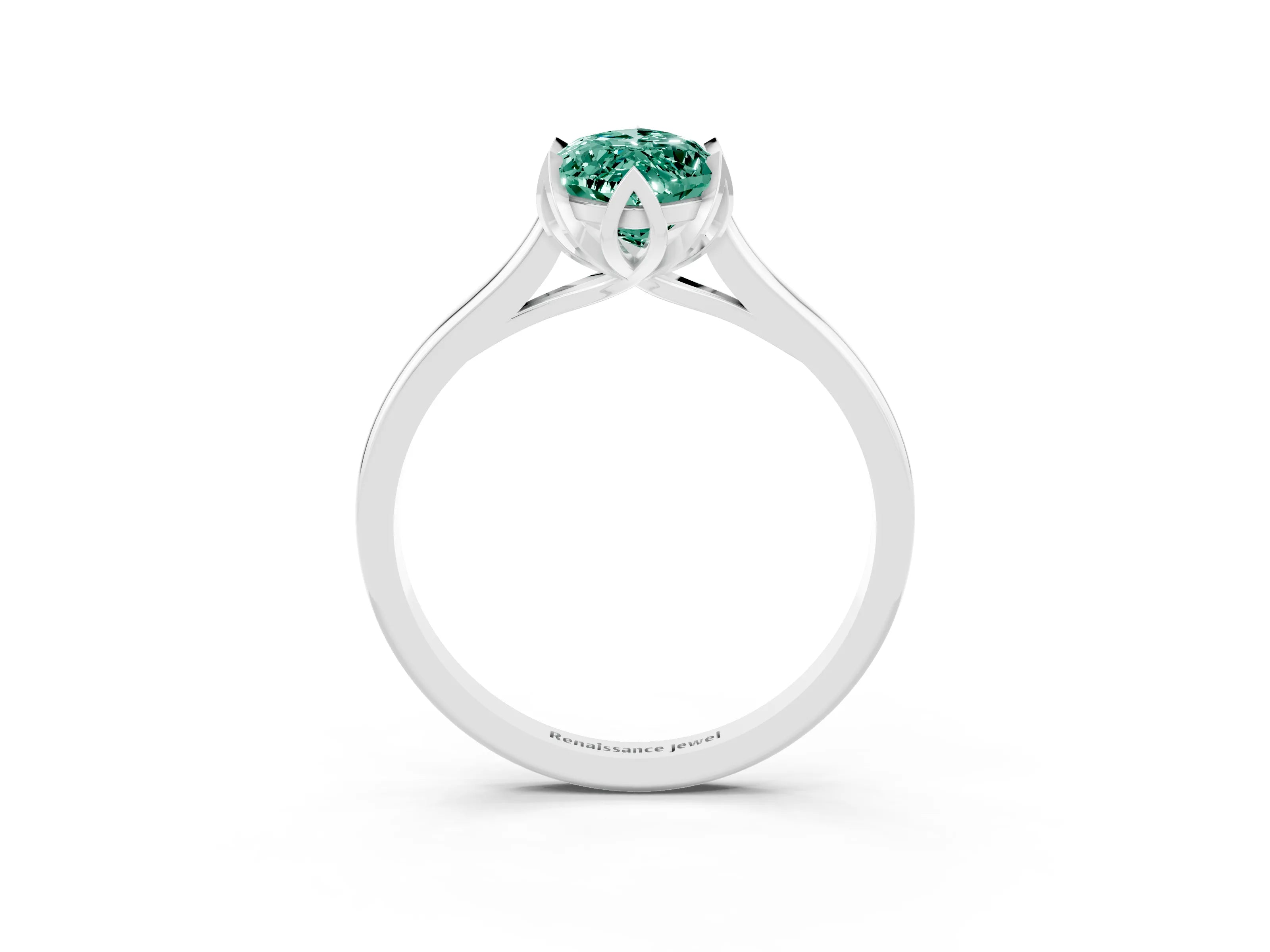 White gold Marquise Cut Green Sapphire Solitaire Ring with Flower Prong Setting and Classic Band_15