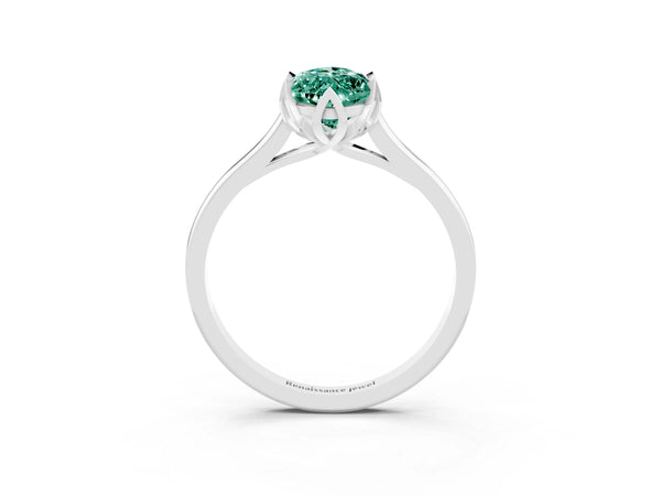 White gold Marquise Cut Green Sapphire Solitaire Ring with Flower Prong Setting and Classic Band