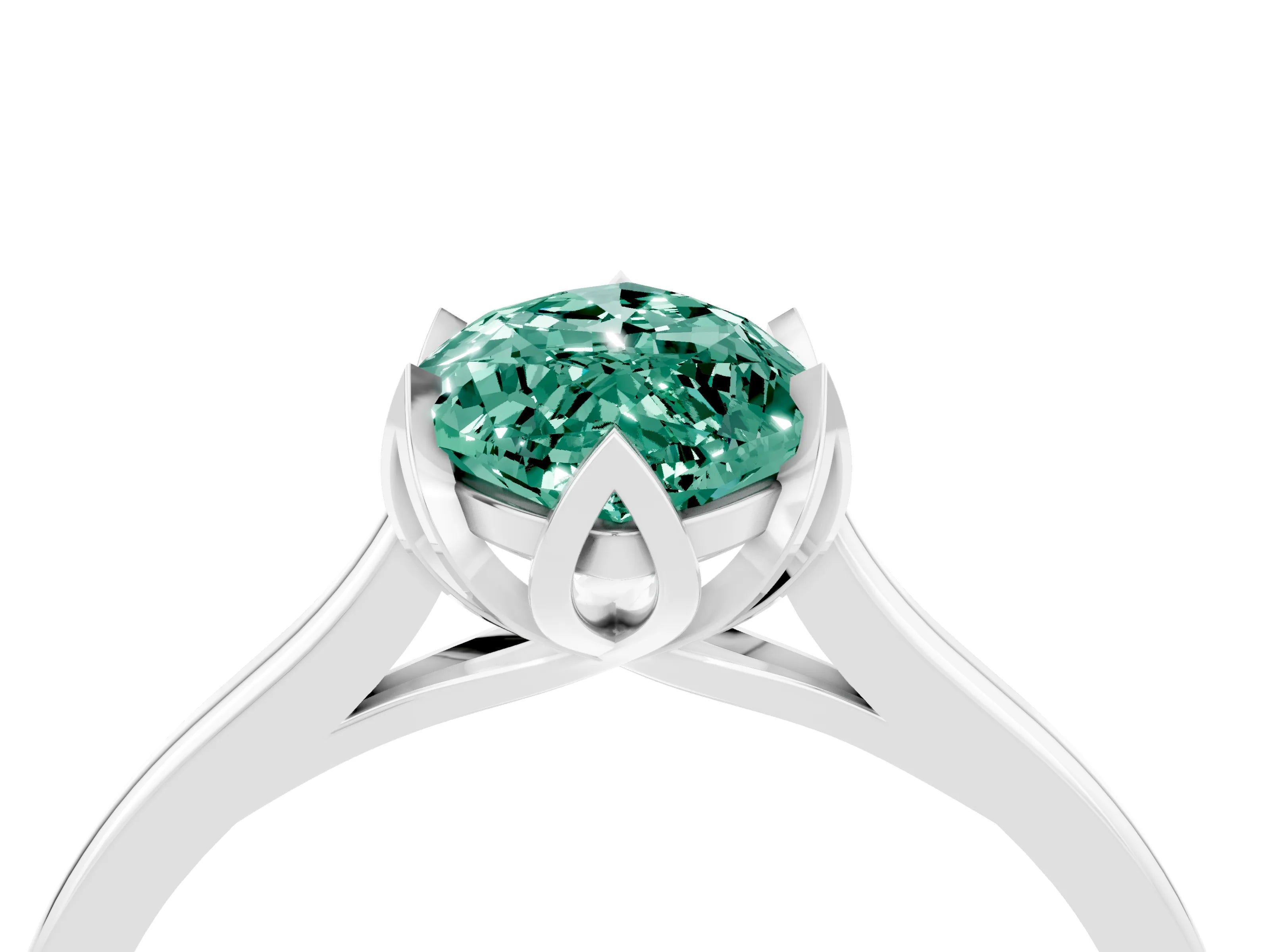 White gold Marquise Cut Green Sapphire Solitaire Ring with Flower Prong Setting and Classic Band_16