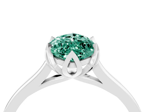 White gold Marquise Cut Green Sapphire Solitaire Ring with Flower Prong Setting and Classic Band_16