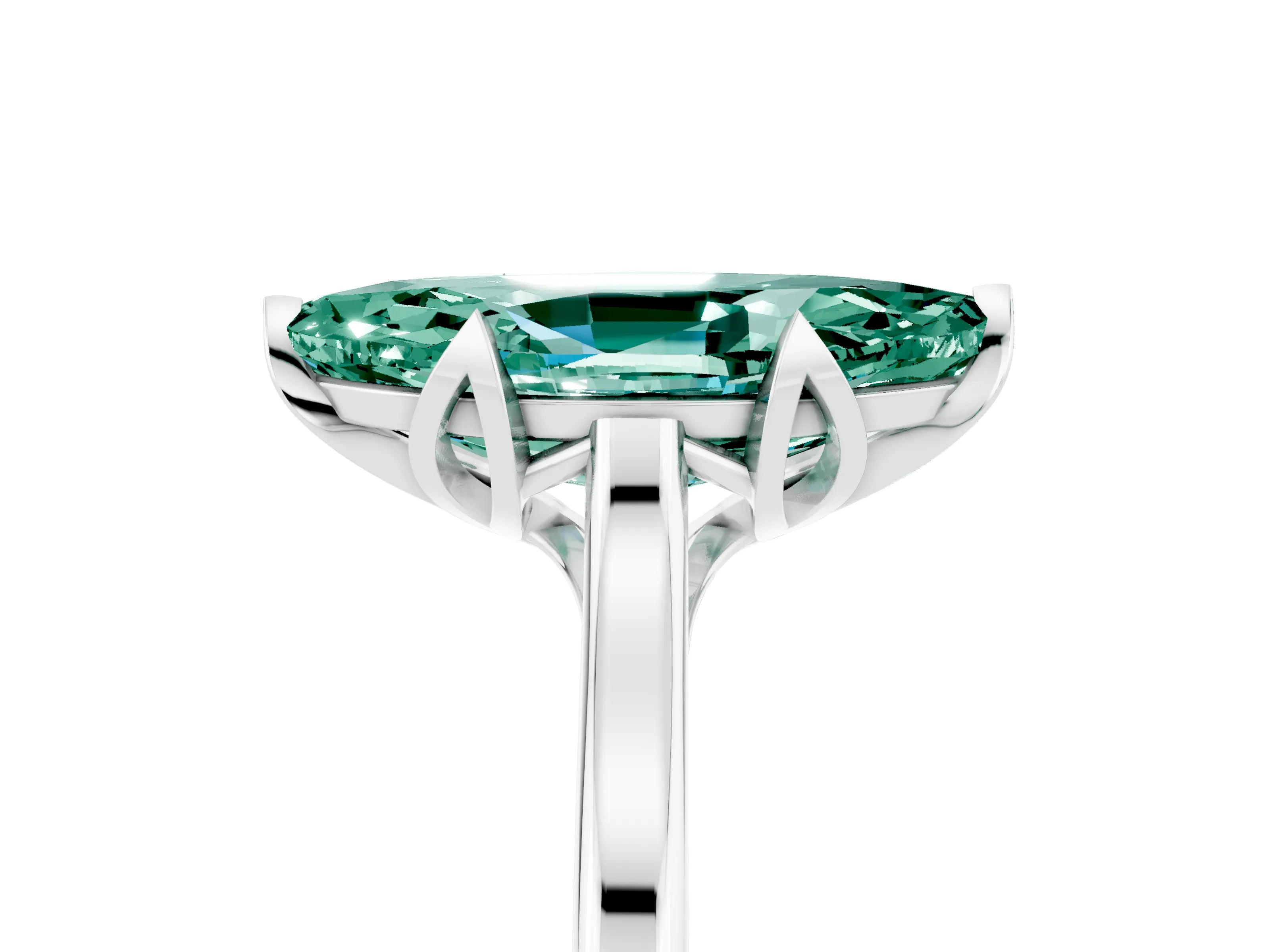 White gold Marquise Cut Green Sapphire Solitaire Ring with Flower Prong Setting and Classic Band_17