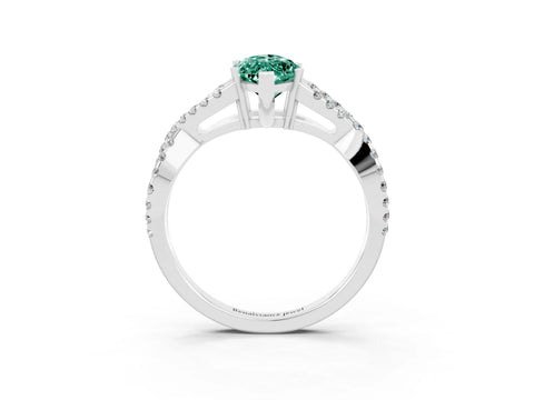 White gold Marquise Cut Green Sapphire Solitaire Ring with Four-Prong Setting and Twisted Pavé Band_3