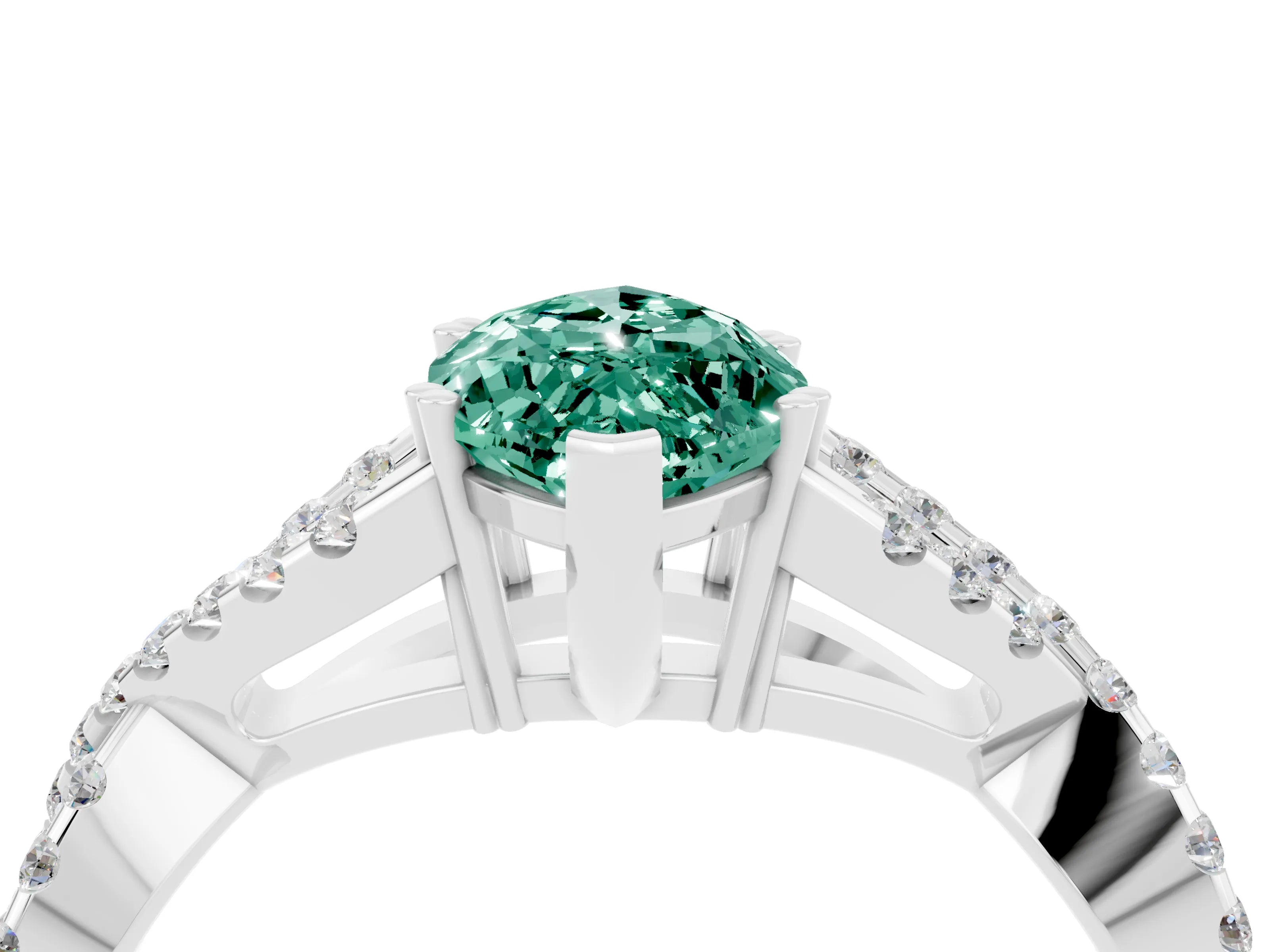 White gold Marquise Cut Green Sapphire Solitaire Ring with Four-Prong Setting and Twisted Pavé Band_4